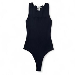 Happily Grey Women's Black Square-Neck, Ribbed, Bodysuit. Size L.